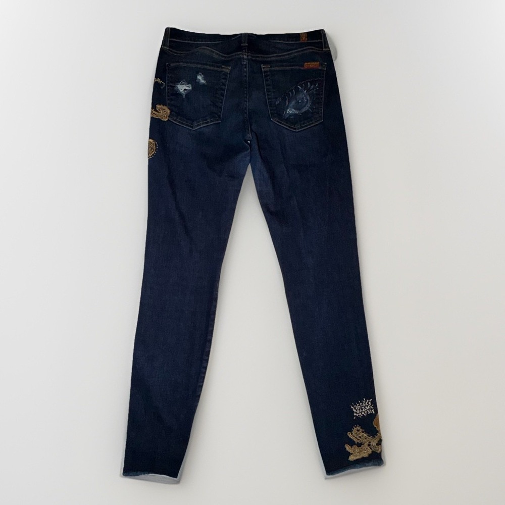 7 for All Mankind The Ankle Skinny Distressed Jeans Step Hem Size 28 Embellished - Picture 7 of 8